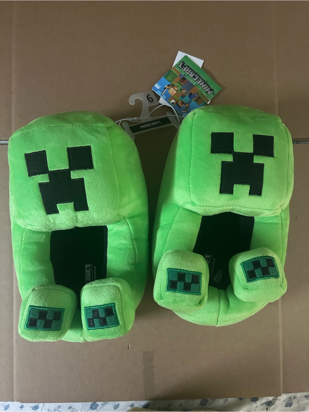 Minecraft Creeper Plush Kids Slippers - Green
